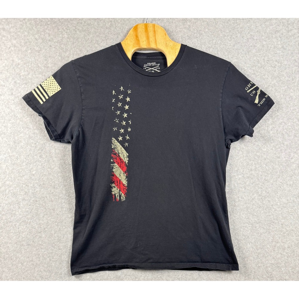 Grunt Style T-Shirt Mens XXL Black Excellent Distressed Flag Patriotic Tee